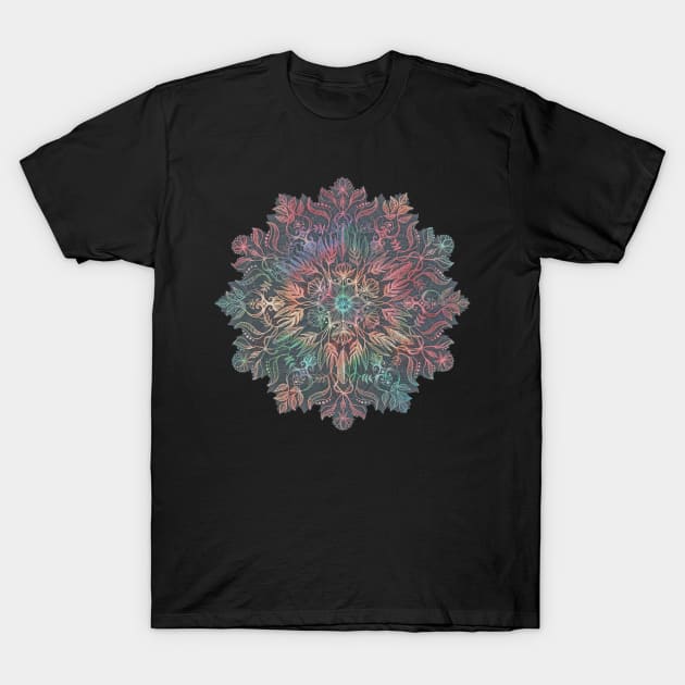 Winter Sunset Mandala in Charcoal, Mint and Melon T-Shirt by micklyn